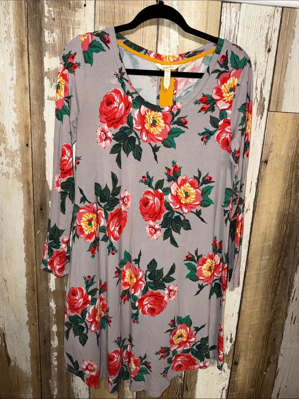 Matilda Jane Gray Tunic Dress with Red and Yellow Floral Print